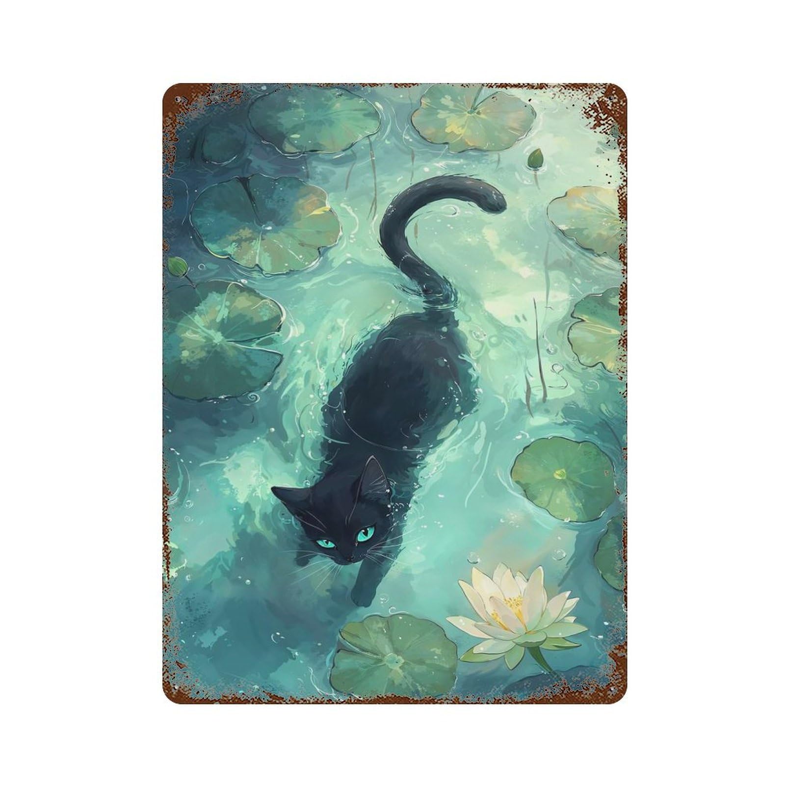 Rusty Metal Tin Sign Lotus Prowl 15.7"x11.8", Classic Wall Plaque for Cafe, Home Bar And Lounge Decor