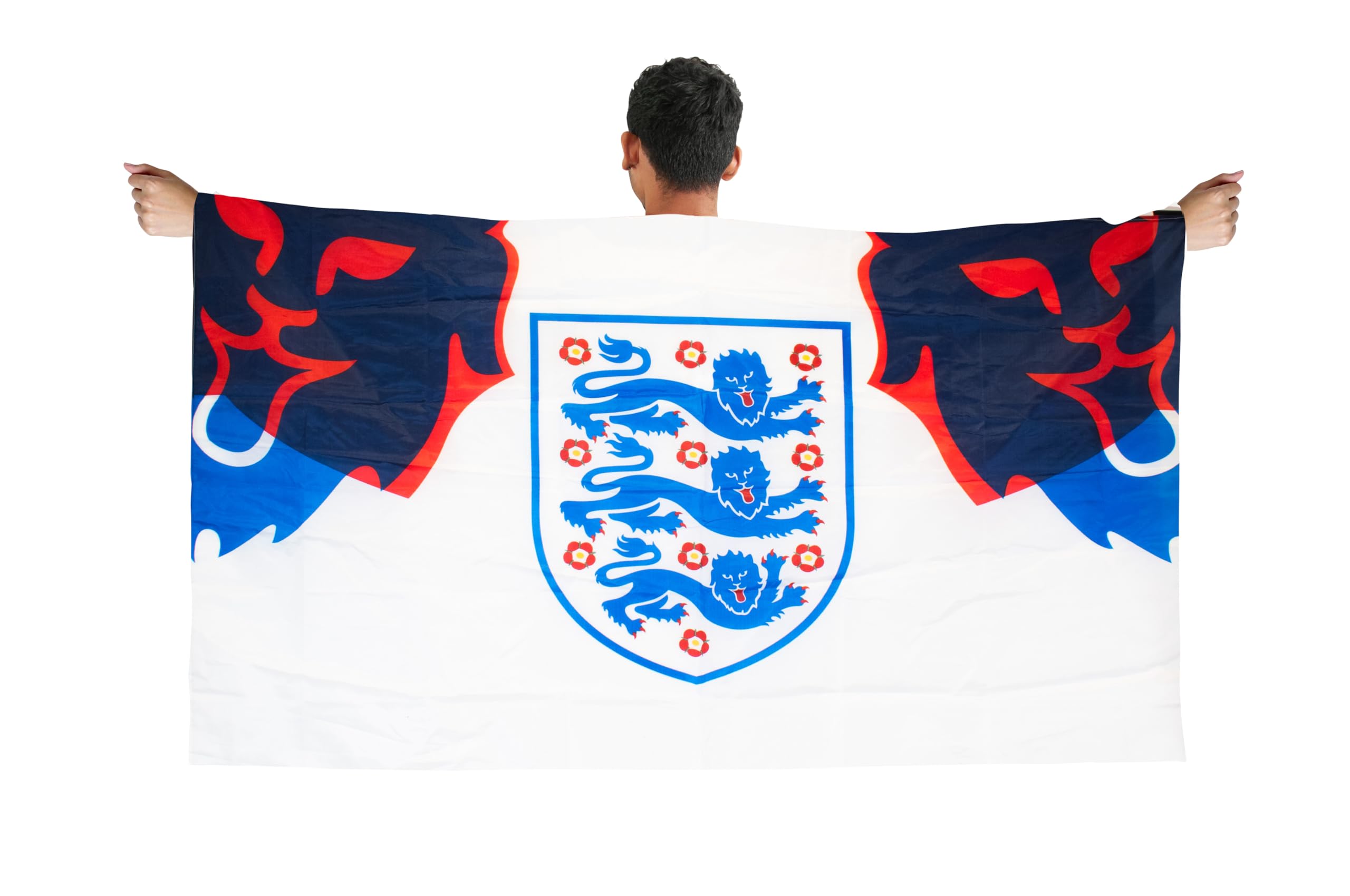 Hy-Pro Bandera oficial de Inglaterra de 5 x 3 pies – Bandera nacional de poliéster para exhibición en casa y partido – Equipo de seguidores con gran escudo azul y detalle de león