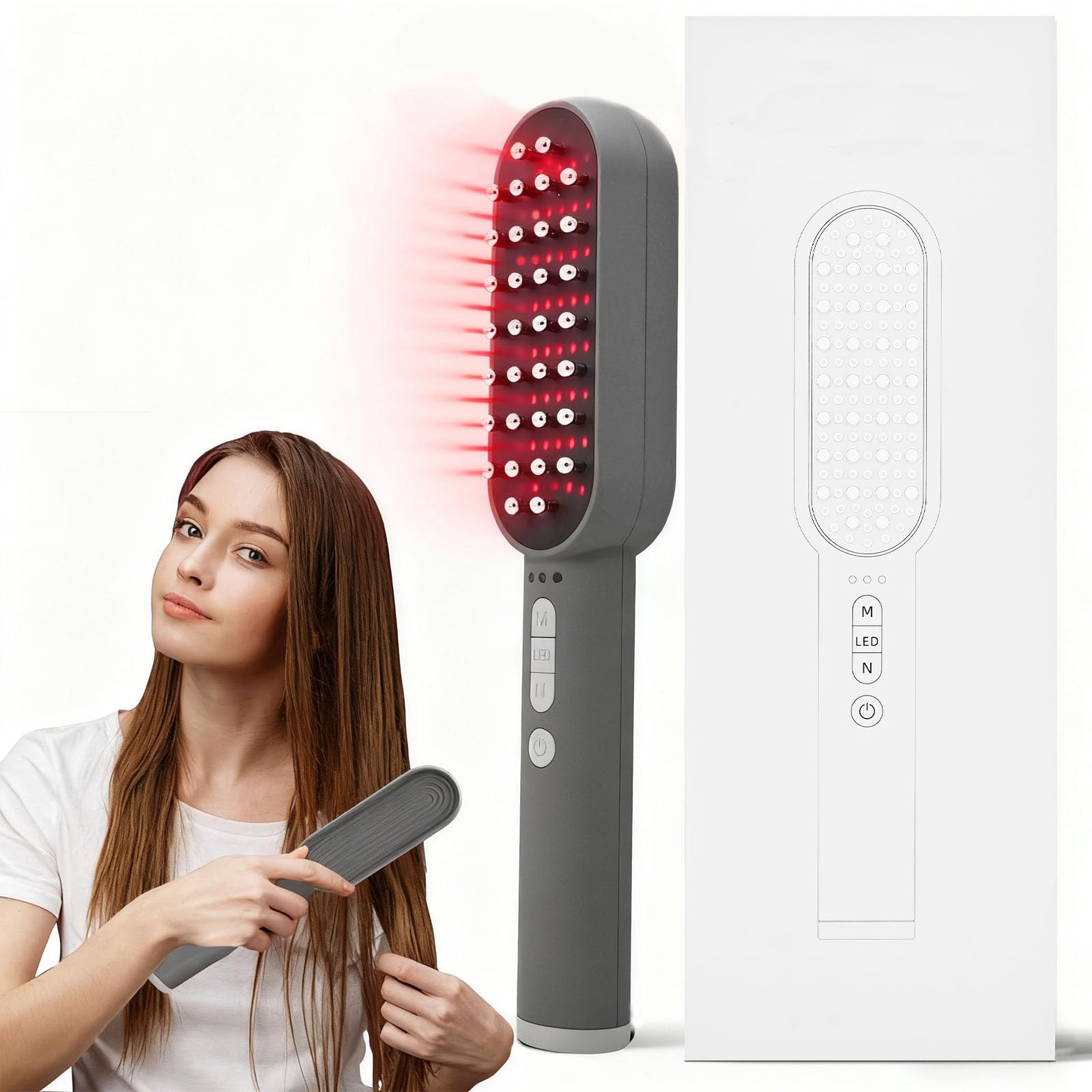 Peine de luz roja para el cabello, terapia cuádruple 630nm 850nm 460nm, anticaída hombres y mujeres