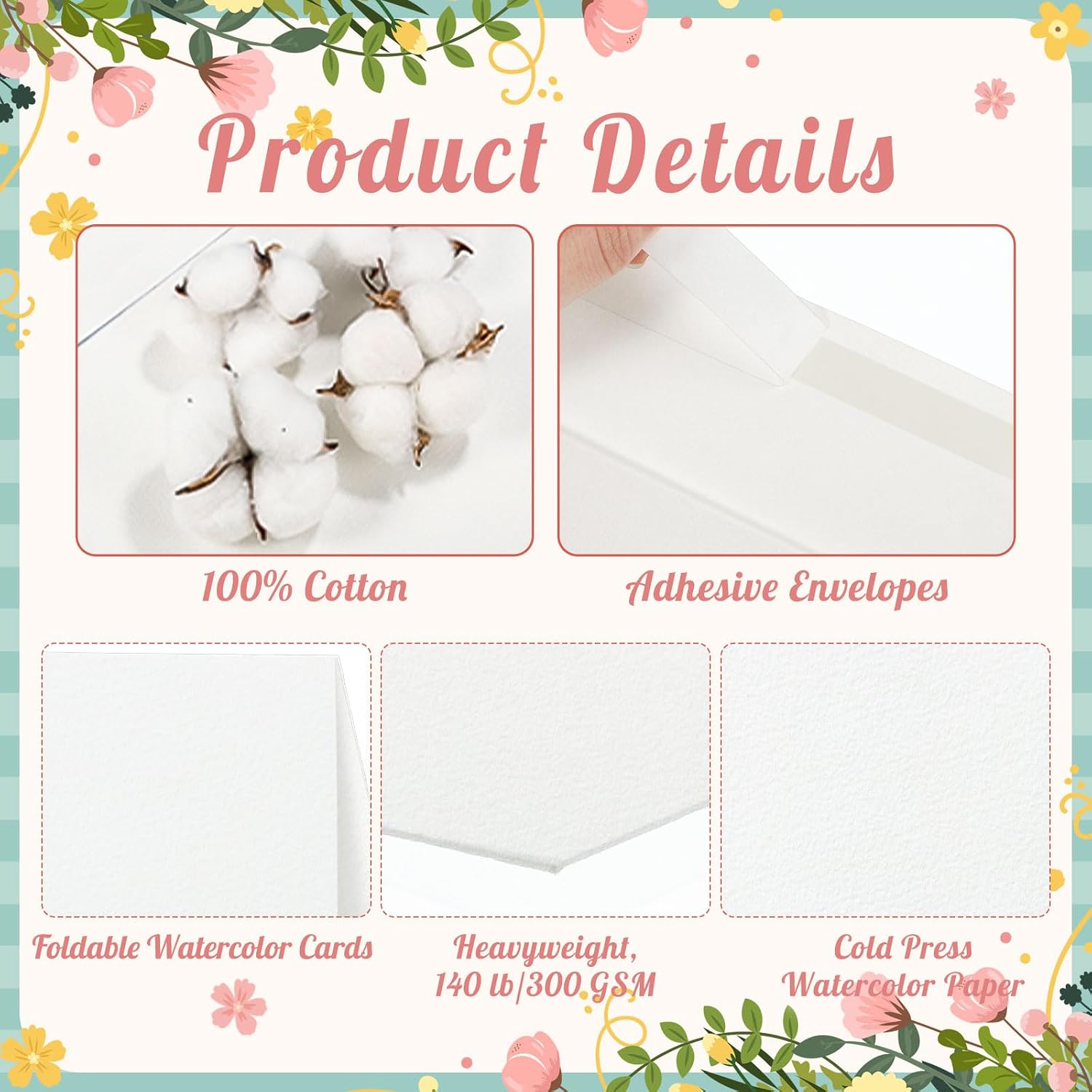 60 Sets Watercolor Cards with Envelopes, 140 lb/300 GSM Watercolor Paper Cards, 5x7 Inch Foldable Blank Watercolor Postcards and Envelopes for Greeting Cards, Wedding Invitations, Thank You Card