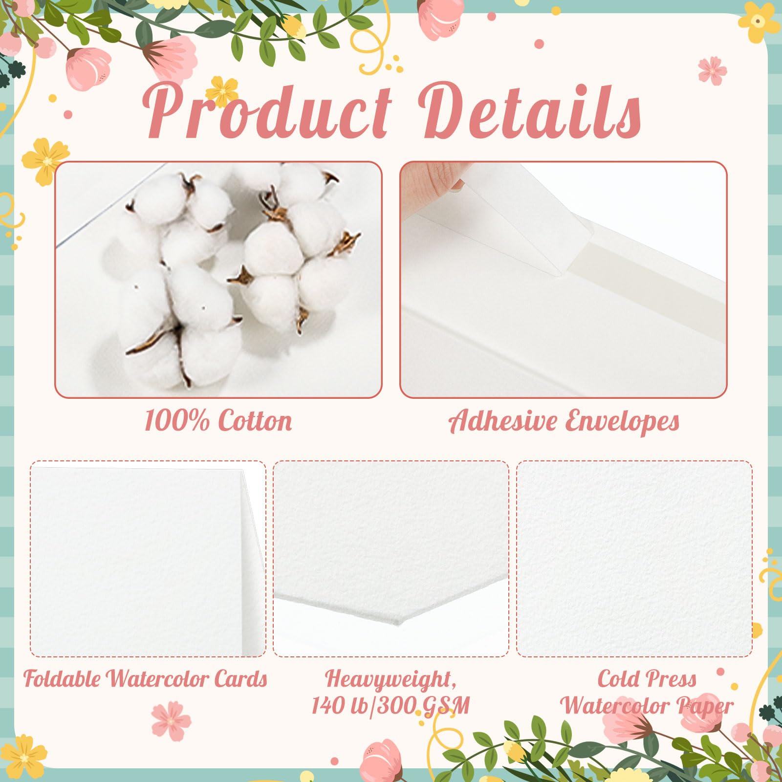 Watercolour Cards PATIKIL 50 Sets Pure Cotton Watercolor Cards 140lb ...