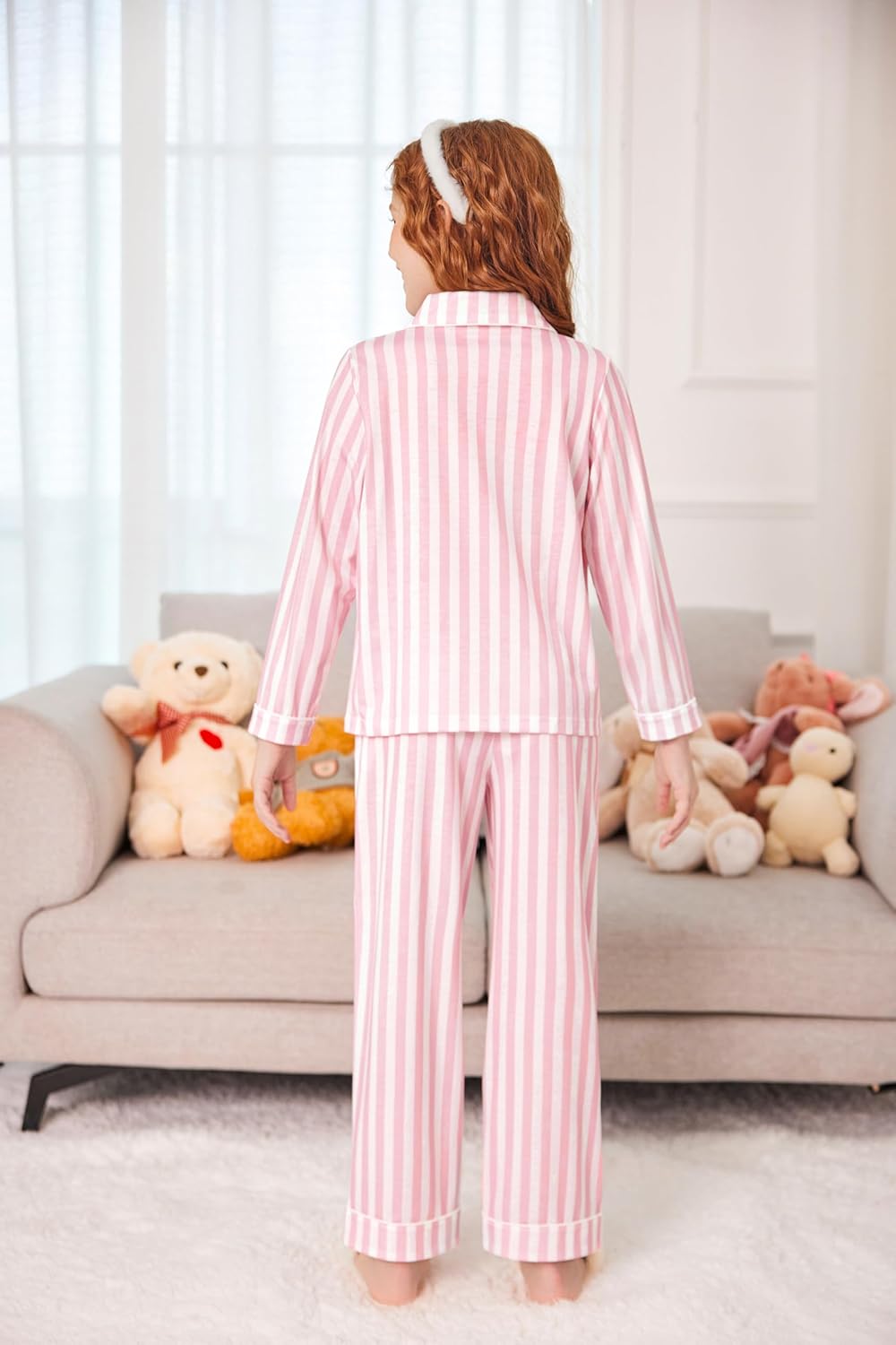 Arshiner Pajamas Set for Girls Plaid Long Sleeve Lounge Set Button Down Pj Sets - Image 4