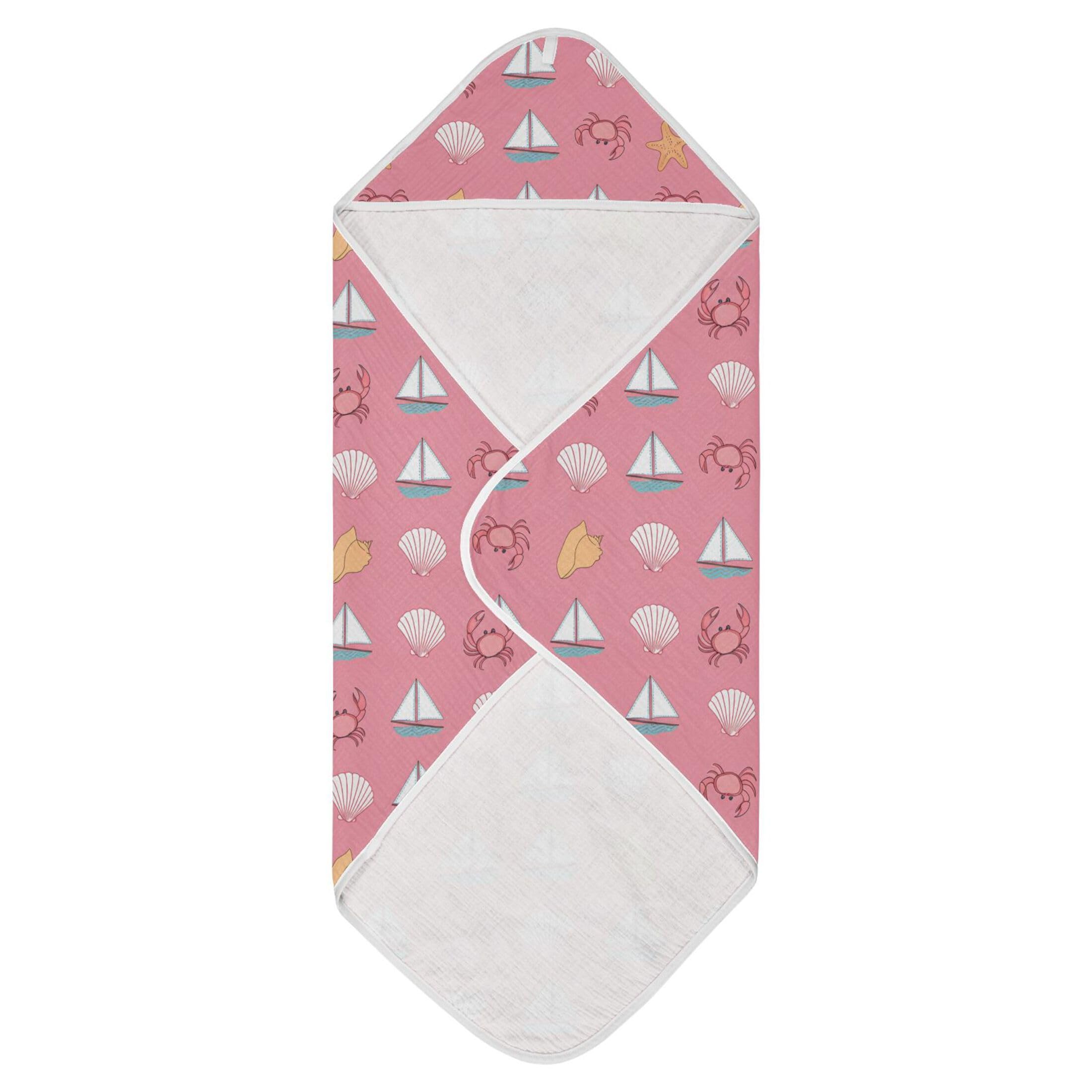 Kigai Baby Hooded Towel Absorbent Baby Bath Shower Towel with Hood for Newborn Boys Girls Babies Infant Toddler (Aquatic Crabs Boats 30 x 30 in)