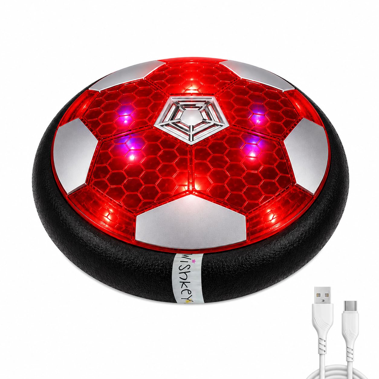 Wishkey Hover Football for Kids, Rechargeable USB Type-C Air Soccer Ball with LED Lights, 1200mAh Battery, Soft Foam Bumper Indoor Game Toy for Boys & Girls, Safe Floating Soccer Disc Toy Red-picture-11