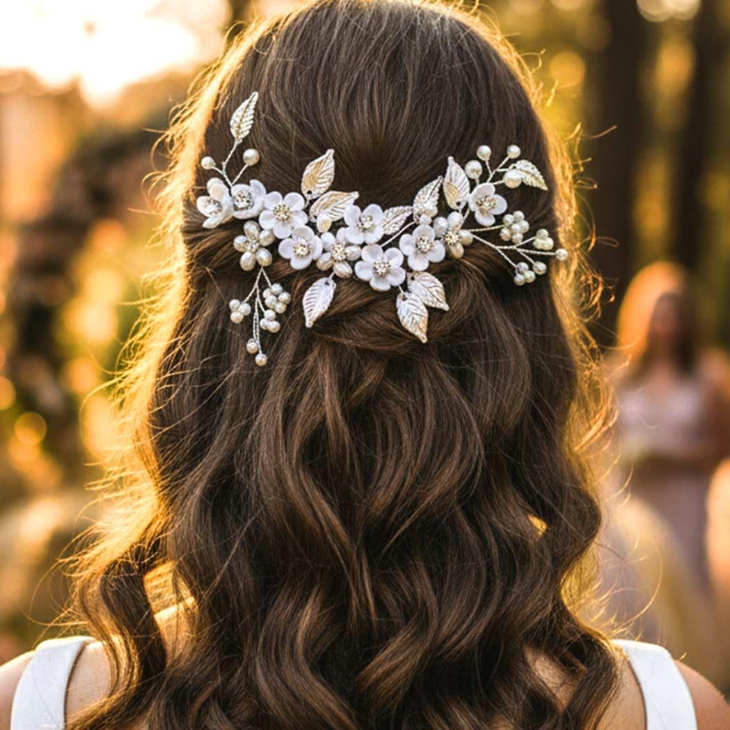 Flower Bride Wedding Hair Vine Silver Leaf Bridal Headpiece