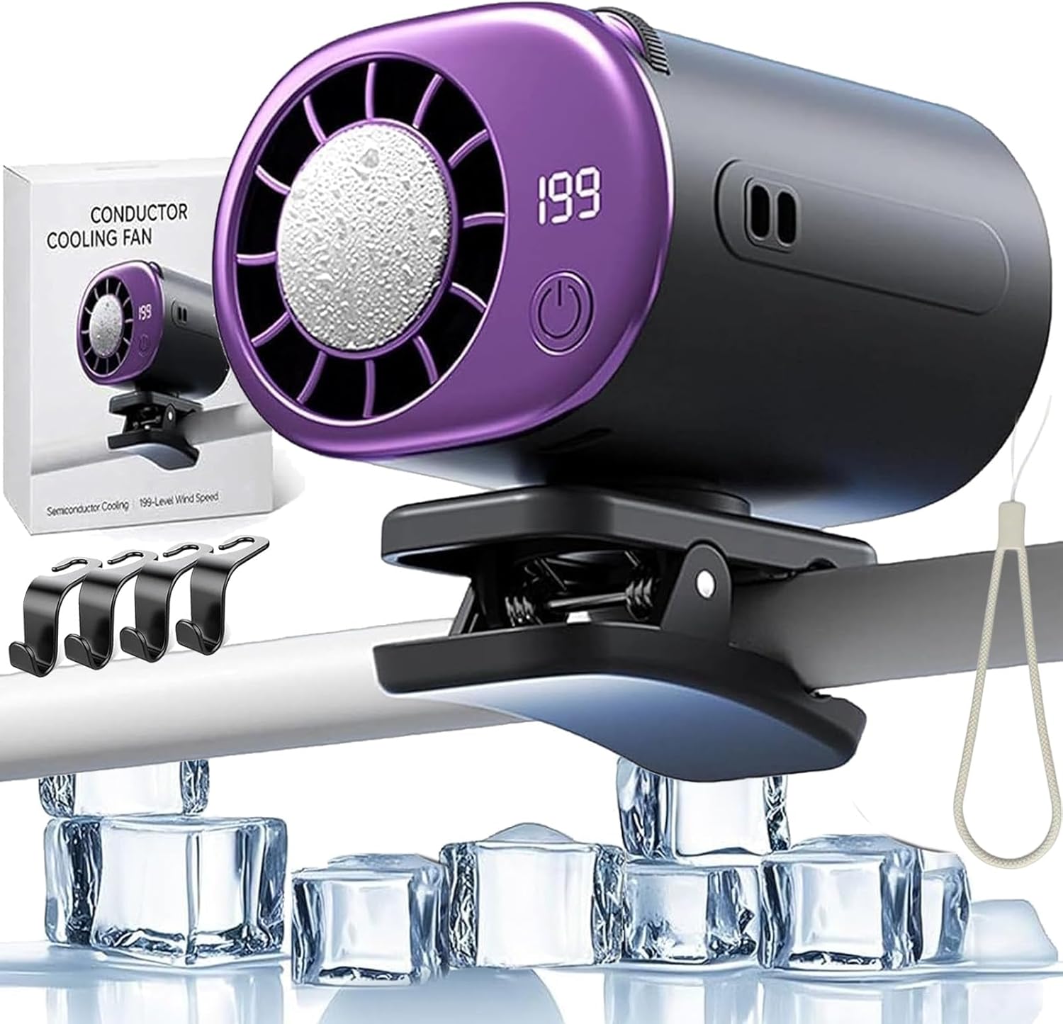 2026 Car Clip On Air Conditioner Fan with LED Display - 360° Rotation, 100 Speeds Adjustable, USB Rechargeable Cooling Fan for Umbrella, Office, Camping, Gym, Beach, Homes (Black)