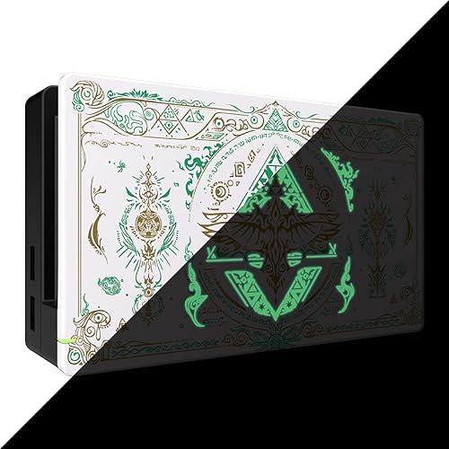 eXtremeRate Custom Soft Touch Grip Faceplate for Nintendo Switch Dock, Glow in Dark - Totem of Kingdom White DIY Replacement Housing Shell for