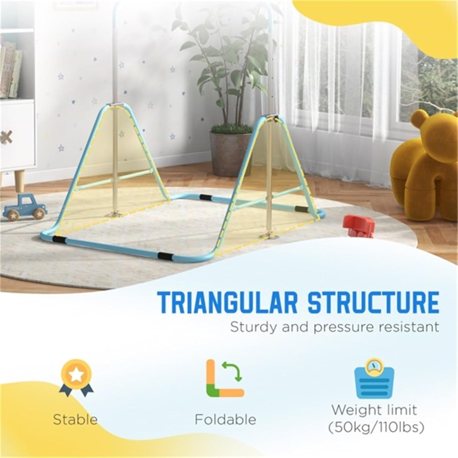 Children's Toys, Children's Entertainment Sports Equipment, Children's Horizontal bar Fitness Equipment, Exercise, Support Device, Good Stability, Height Adjustable, Green