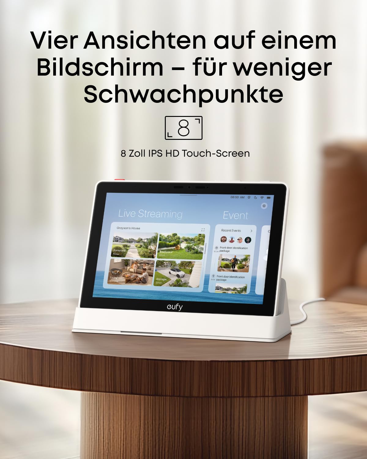 eufy Smart Display 8" Smart Home Hub kompatibel mit eufy Sicherheitsgeräten 4 Ansichten 1 Display kein ABO