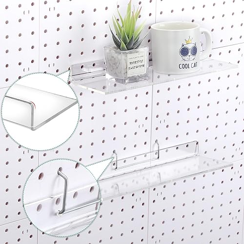 Miniatura 2 de Juego de 4 estantes de acrílico transparente con ganchos de metal, organizador de accesorios para tablero de clavijas, estante de almacenamiento