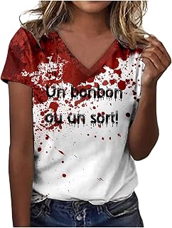Camiseta de manga corta para mujer, cuello en V, estampado