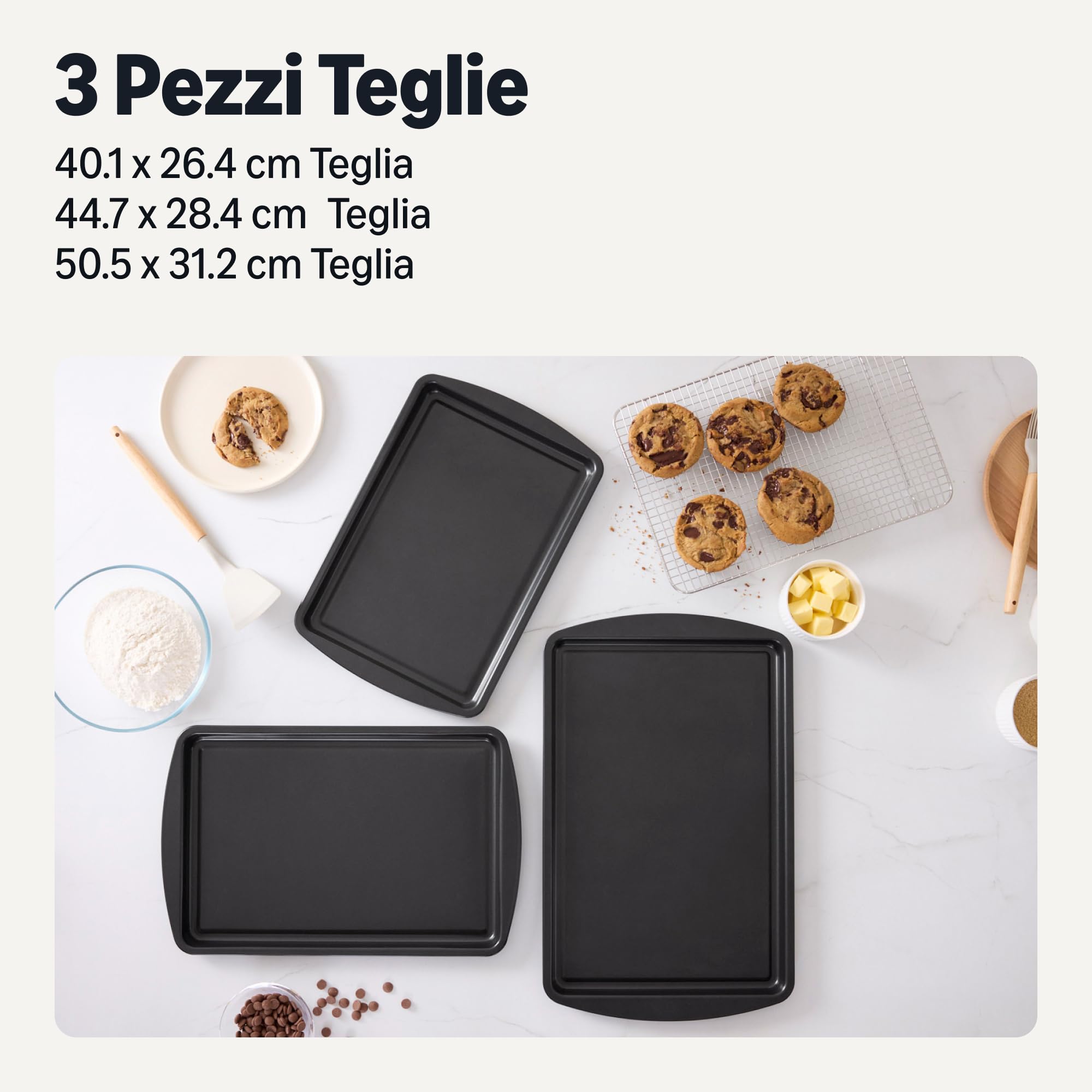 Amazon Basics Teglie Antiaderenti, Set di 3 Pezzi, Impilabili, Lavabili in Lavastoviglie e Adatte al Forno