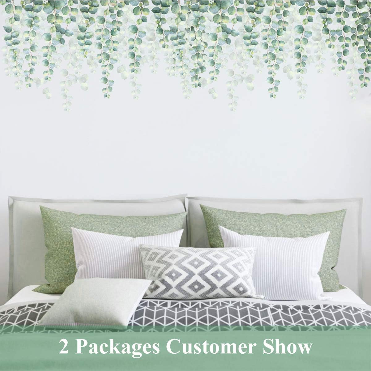 decalmile Hanging Green Vine Wall Decals Eucalyptus Leaves Plants Wall Stickers Bedroom Living Room Sofa TV Background Wall Art Decor (W: 38 Inches)