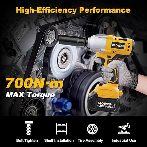 Miniatura 10 de Mowis Llave de impacto inalámbrica 12 pulgada 20V 400Nm Pistola de impacto de potencia sin escobillas, velocidad de 2200 rpm, batería de iones de