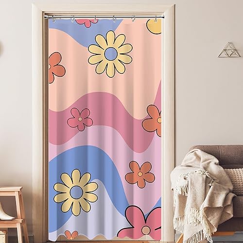 Pequeña cortina de ducha con diseño floral retro de los años 70 para baño, 36 pulgadas de ancho x 72 pulgadas de alto, decoración de bañera vintage
