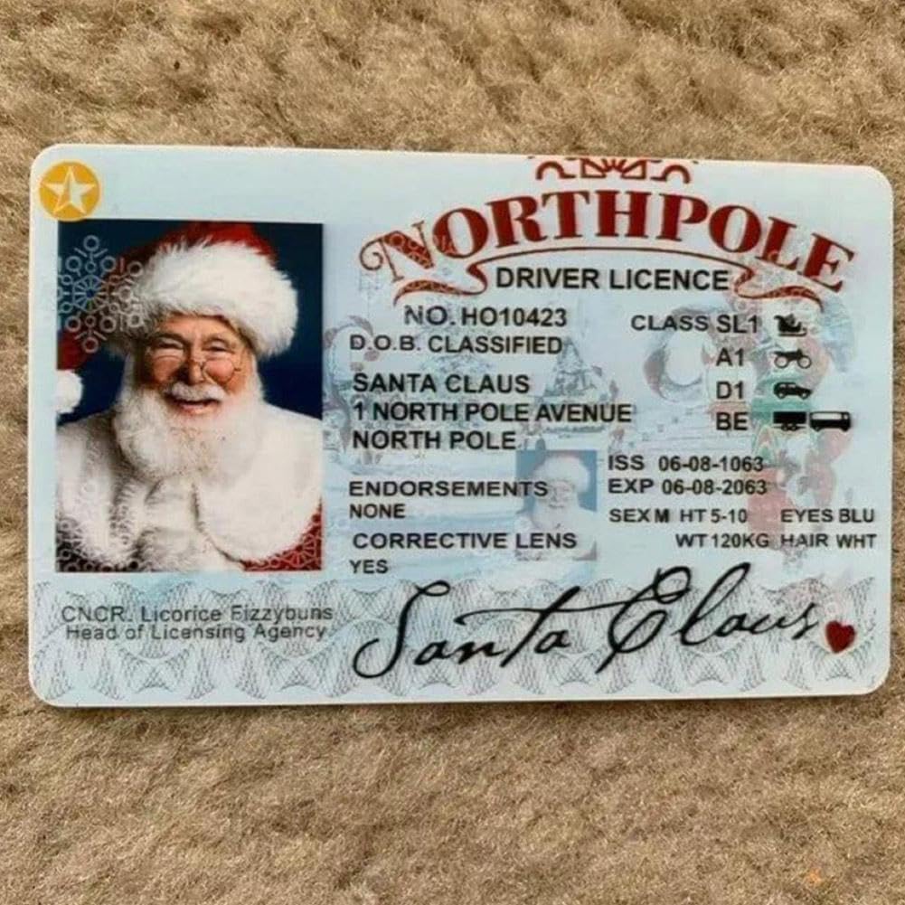 Santa Claus Flight License ID Card, Christmas Tree Ornament, Holiday Home Décor