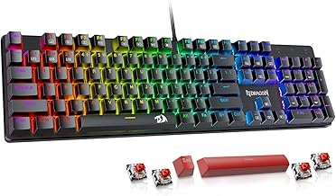 Redragon Mechanical Gaming Keyboard, LED RGB Backlit Programmable Wired Mechanical Keyboard with Red Switch, Hot-Swappable, Anti-Ghosting, Double-Shot PBT Keycaps, Light Up Keyboard for PC Mac