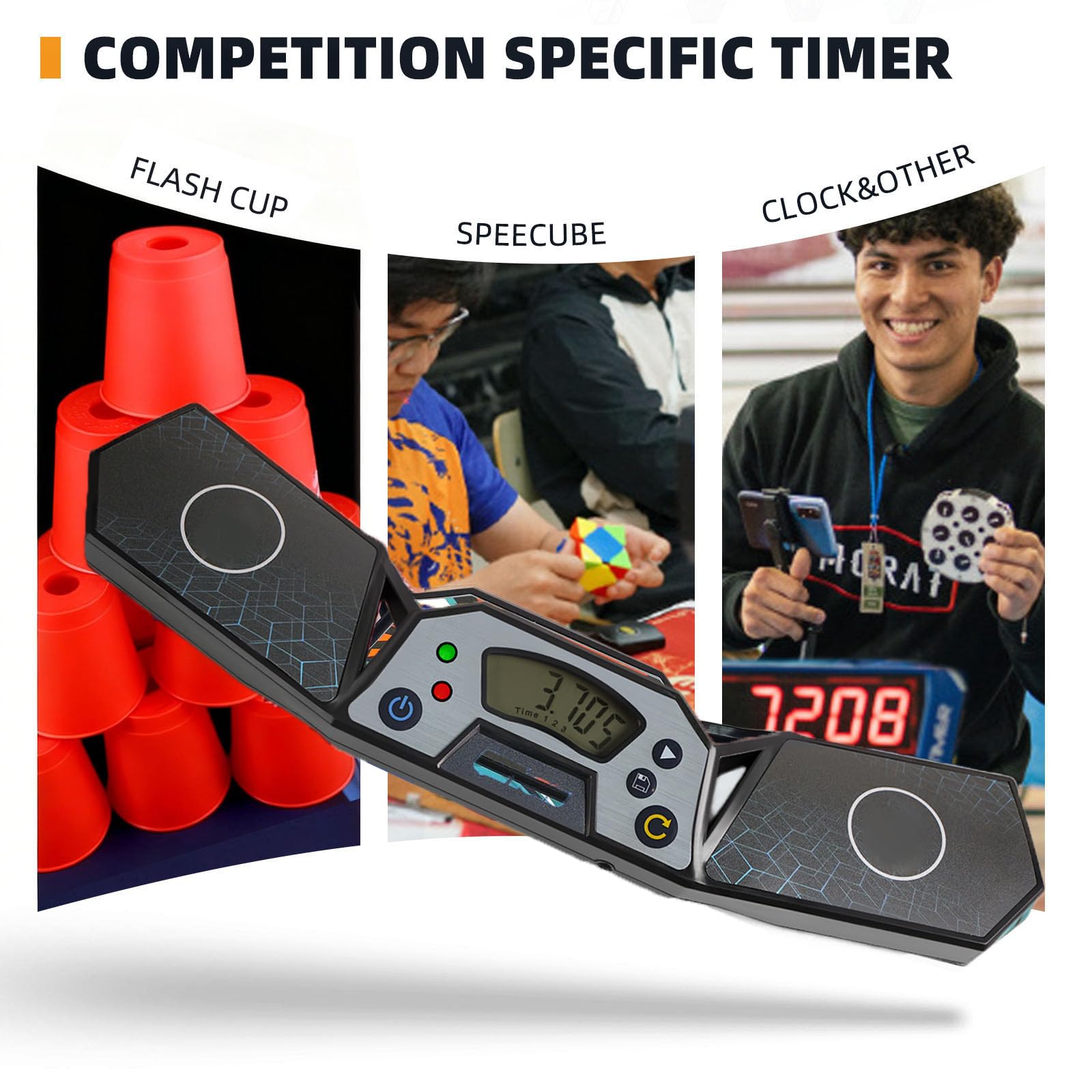Professioneller Speed-Würfel-Timer, Touch-Steuerung, Timer mit Display, Würfel-Rennstapel, Wettbewerb, ein tolles Geschenk für Jungen und Mädchen (Flagge blau)