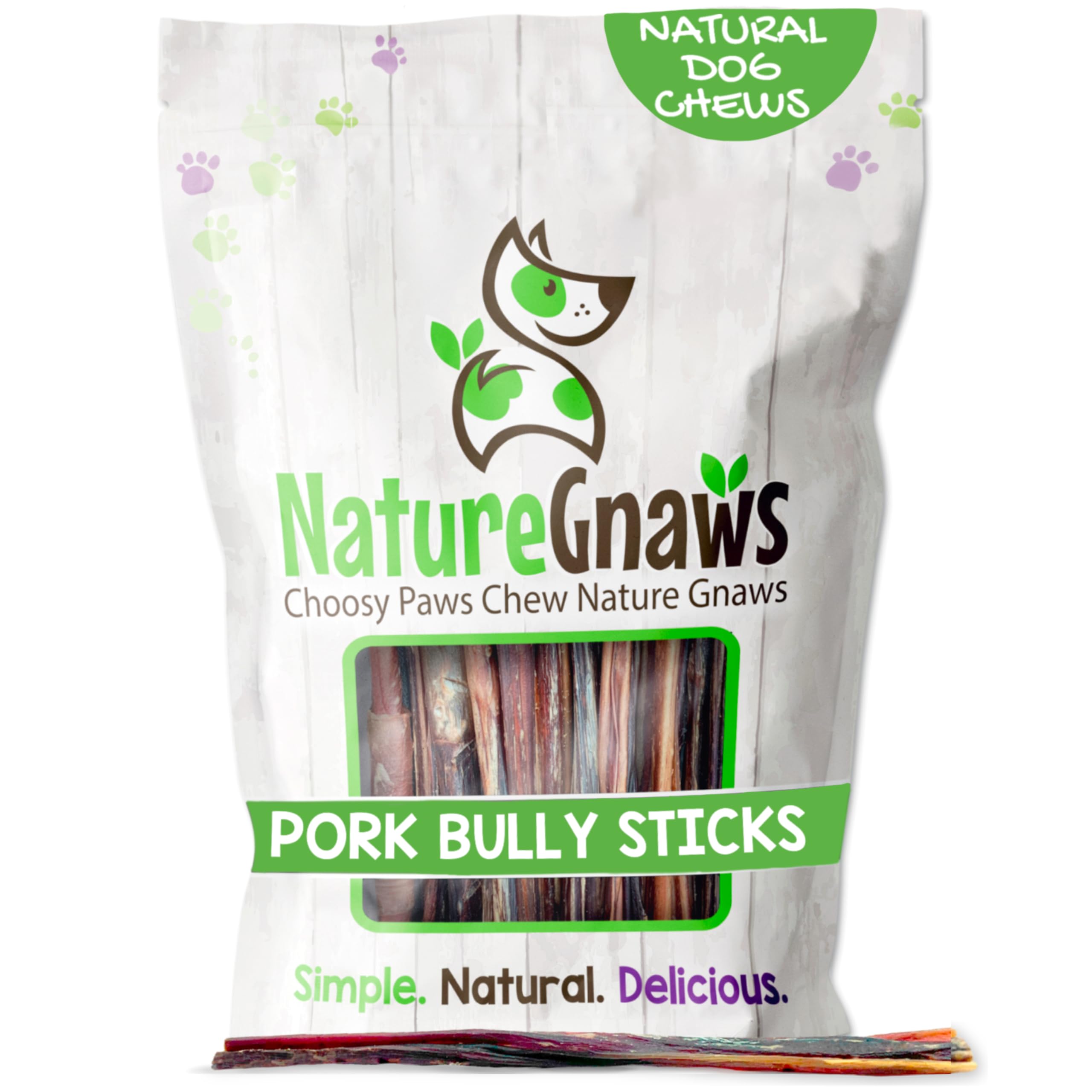 Nature Gnaws Extra Thin Pork Bully Sticks for Small Dogs 5-6" (50 Count) - Long Lasting for Light Chewers and Puppies - Natural Bacon Dog Chew Treats