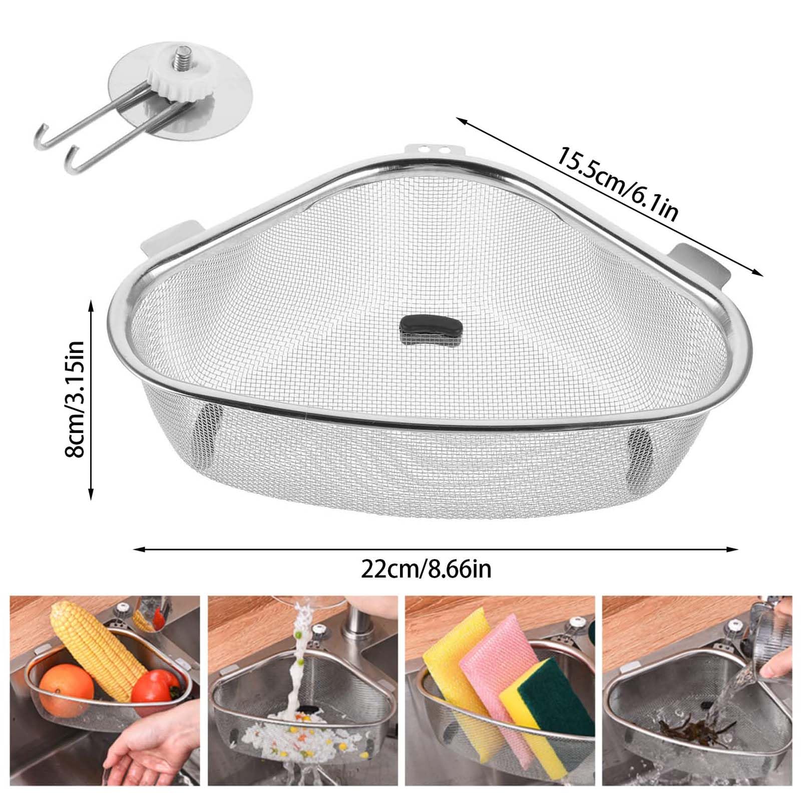 2 Scolapasta Per Frutta A Doppio Strato Con Manico – Ciotola Lavaggio Verdure Con Filtro E Foro Per Appendere, Gadget Da Cucina Multifunzione - 2