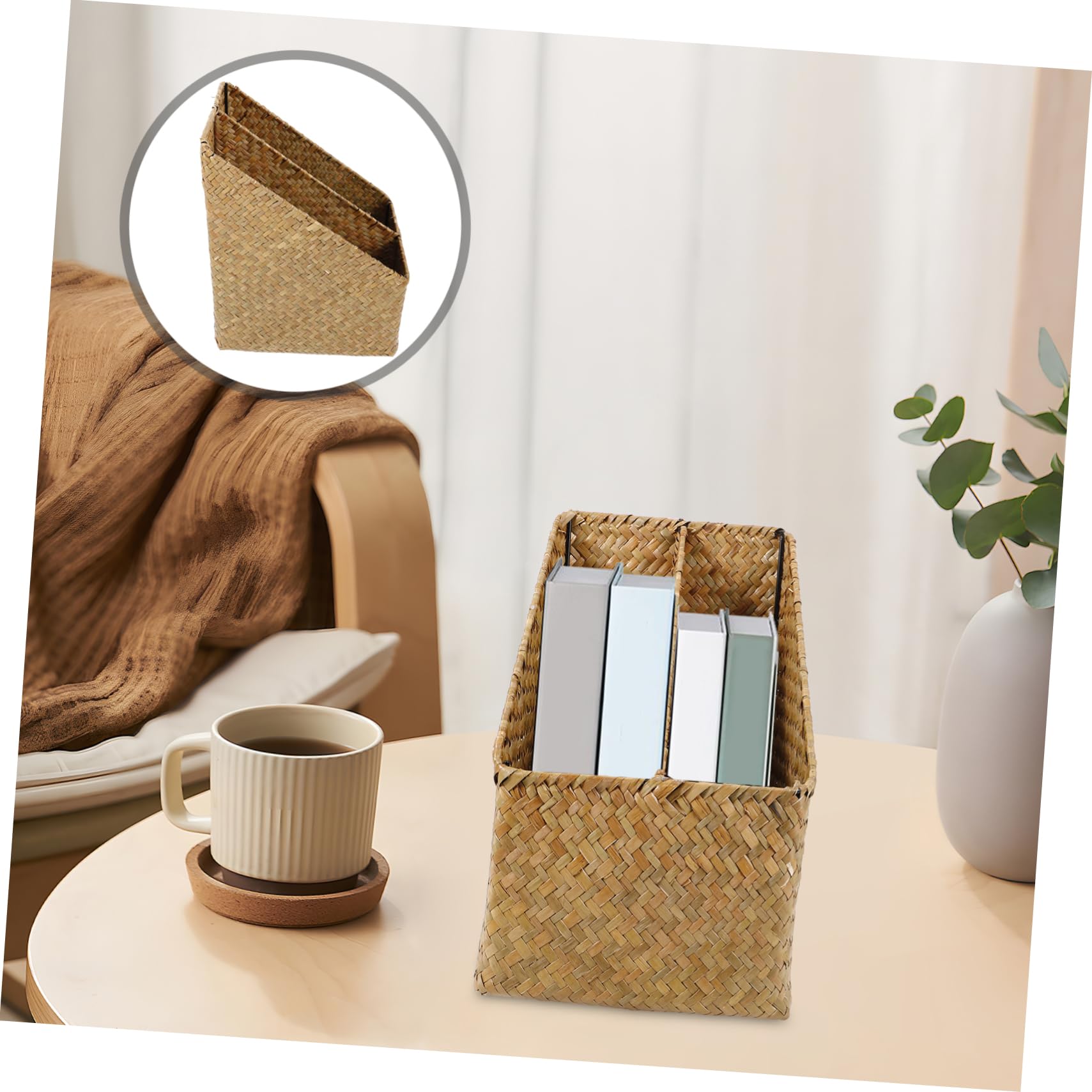 Geflochtener zur Aufbewahrung von Büchern und Kleinigkeiten für Zuhause aus Stroh Aufbewahrungskorb Praktischer Vintage Organizer dem Schreibtisch