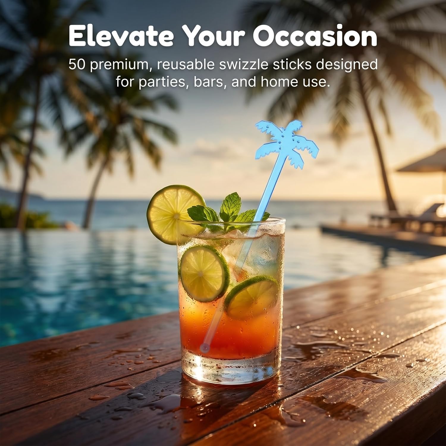 DOITOOL 50pcs Coconut Tree Stir Sticks Plastic Swizzle Sticks Drink Stirrers for Cocktails Tea Juices Milk Luau Party Bar Home Use Mixed Colors