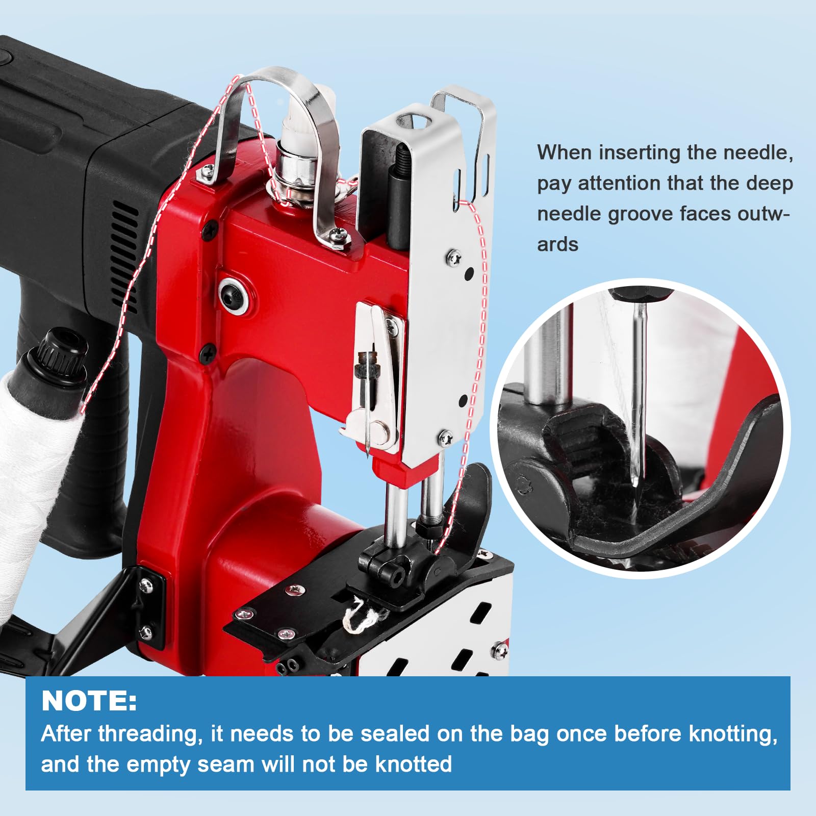 MXBAOHENG Maquinas de Coser para Sacos con cable 230 V 2600 puntadas/minuto Máquina Cosedora de Bolsas con Función Línea de Corte Automática, para Bolsas Tejidas/Arroz/Piel/Plástico/lonas(Rojo)