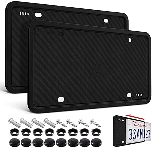 Aujen Silicone License Plate Frames 2 Pack Black Side-Opening License Bracket Holder with Easy Installation License Plate Frame