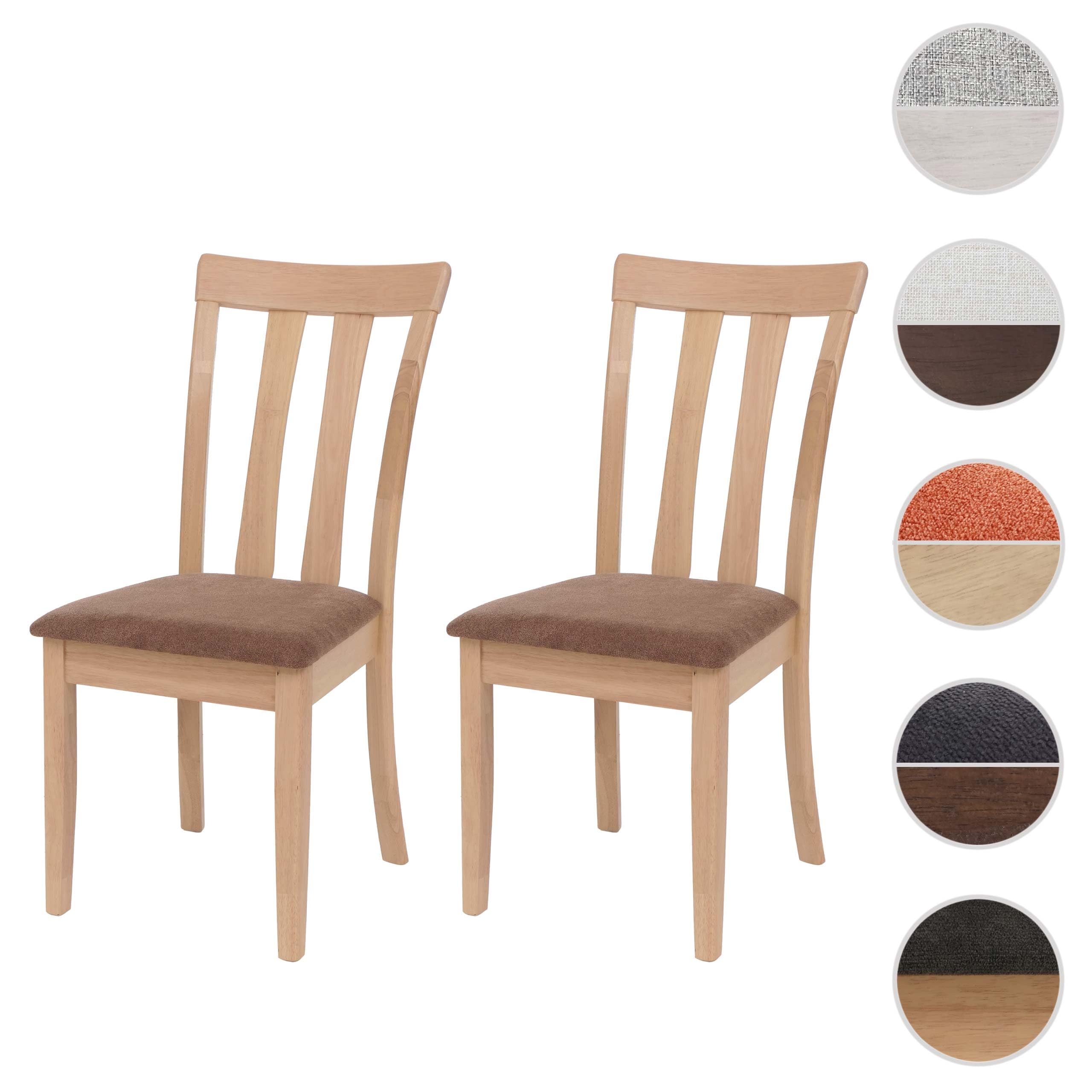 Mendler Juego de 2 sillas de comedor HWC-G46, silla de cocina, tela/textil de madera maciza - marco natural, marrón
