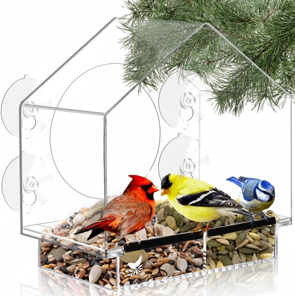 Clear Bird Feeders for Window Viewing Inside - Window Bird House Feeder with Suction Cups - Balcony Birdhouse Feeder with Tray - Easy to Use for Wildlife Lovers, Birding, Kids, Cat, & Elderly