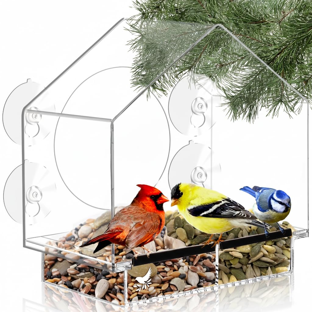 Clear Bird Feeders for Window Viewing Inside - Window Bird House Feeder with Suction Cups - Balcony Birdhouse Feeder with Tray - Easy to Use for Wildlife Lovers, Birding, Kids, Cat, & Elderly