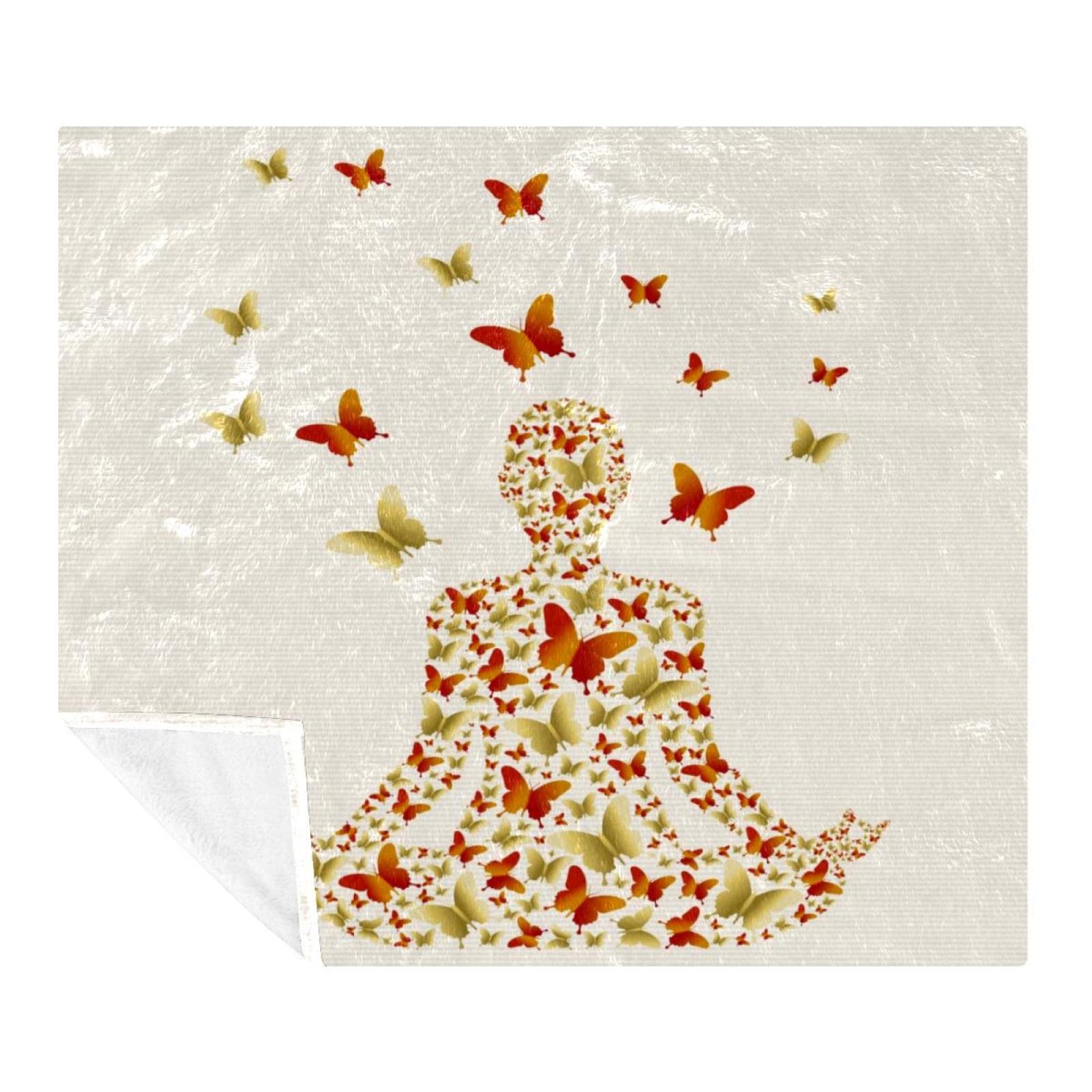 Couverture polaire microfibre haut de gamme motif lotus et papillons raffinés