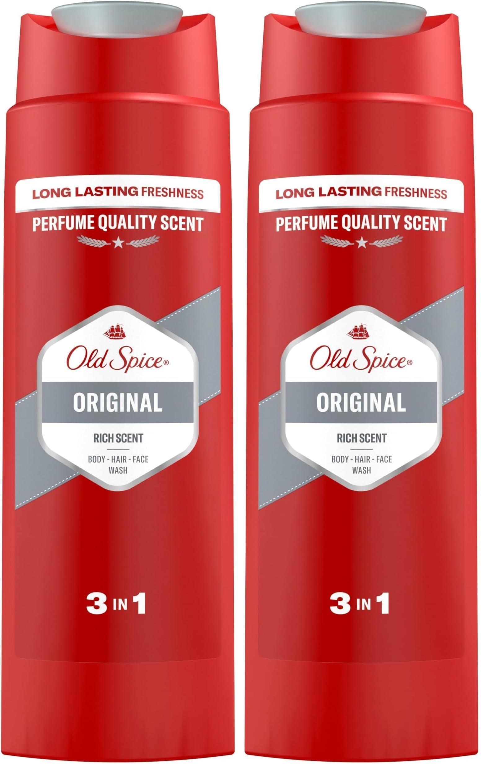 Old Spice Original 3-in-1 Mehrzweck-Shampoo für Haar, Gesicht und Körper 250 ml, langanhaltende Frische, Duft von Parfümqualität, Tiefenreinigung (Packung mit 2)