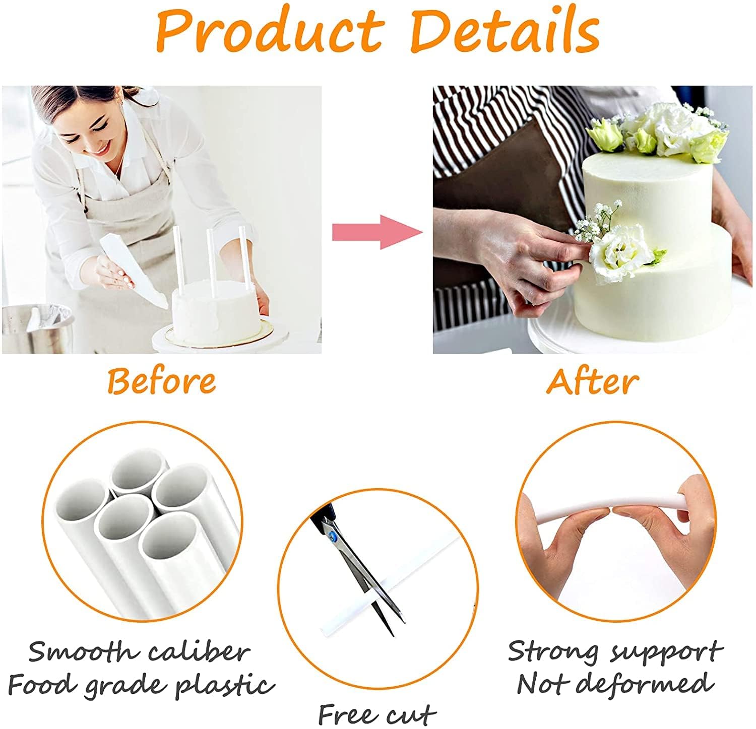 DaTpuik 10PCS 16 Inch (40.6CM) Long White Plastic Cake Dowel Rods for Tiered Cake Construction and Stacking Supporting Cake Round Dowels Straws with 0.4 Inch Diameter