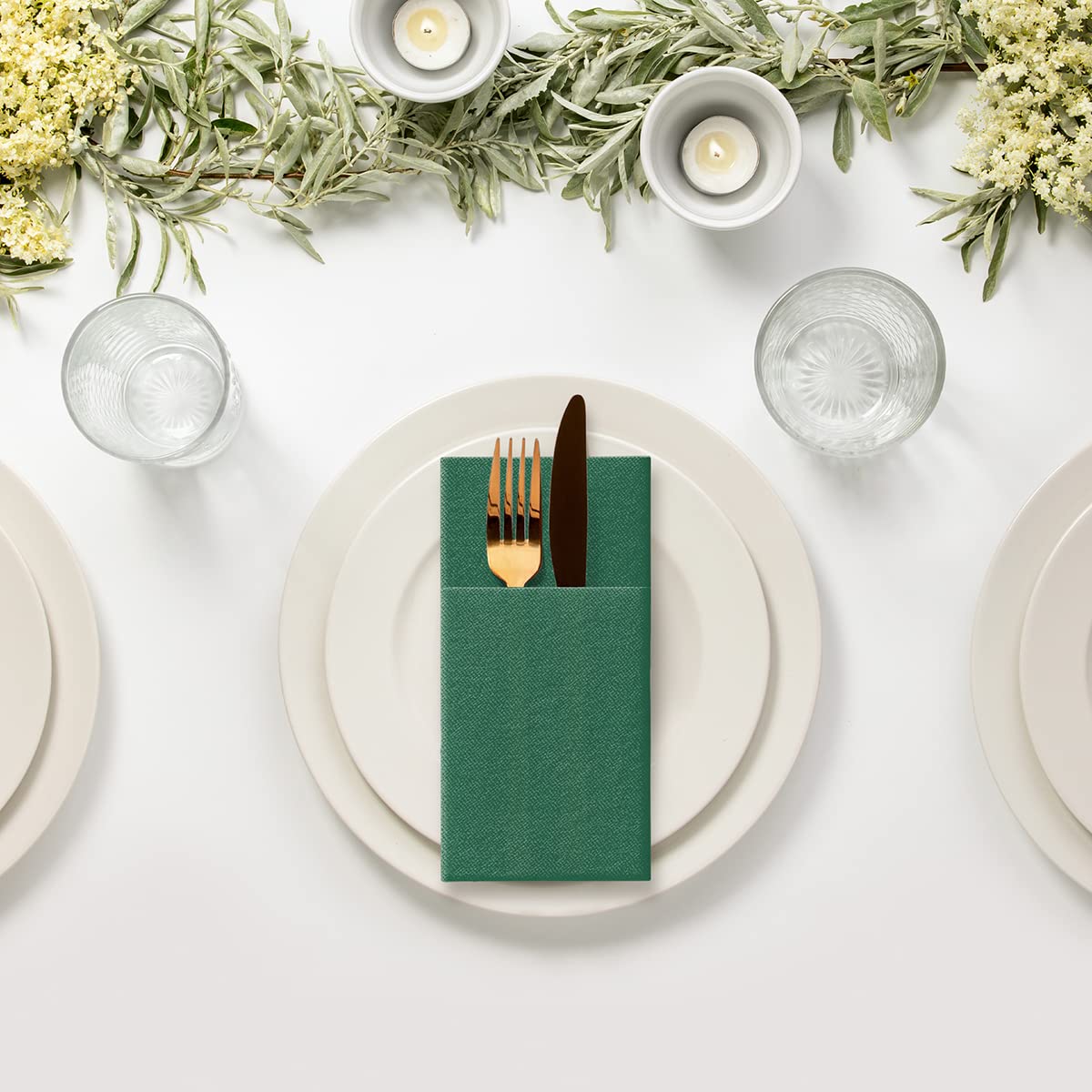 PAW Airlaid Pocket Serwetki (39 x 40 cm) I 50 sztuk I Gładka I Tkanina I Elegancka Dekoracja Stołu I HoReCa I Na okazje, takie jak wesela, imprezy, Boże Narodzenie I Kolor: Dark Green