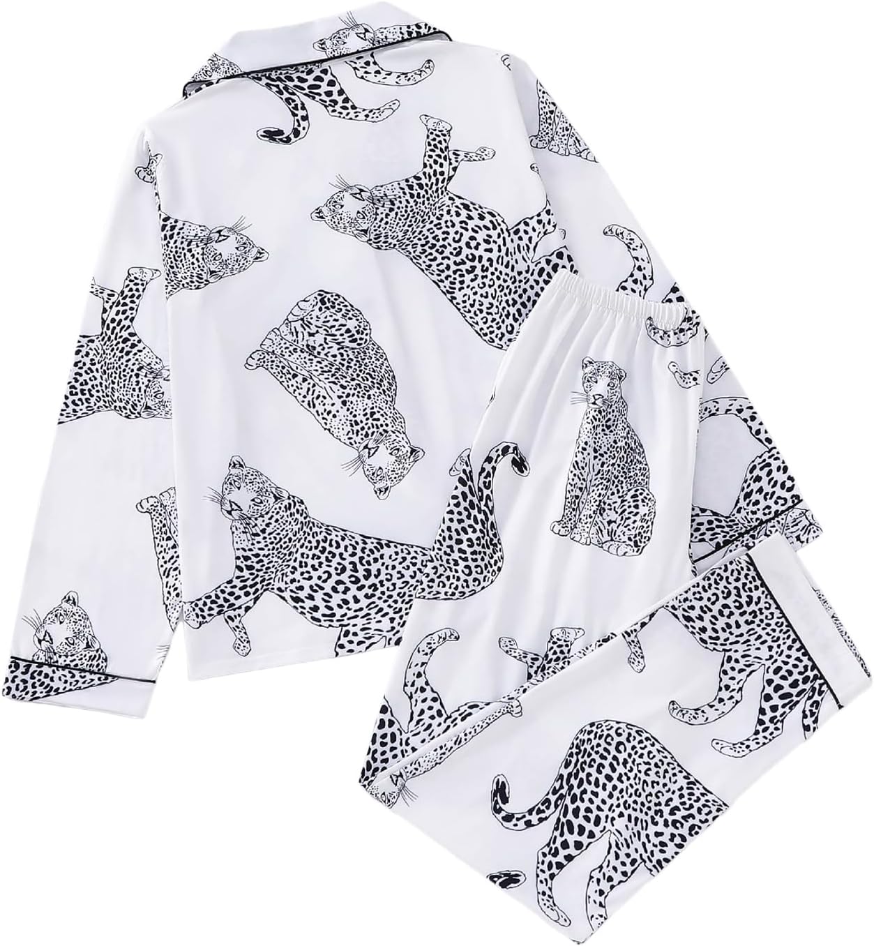 Women's 2 Piece Pajama Sets Print Long Sleeve Button Down Shirt and Pants Sleepwear Sets - Image 2