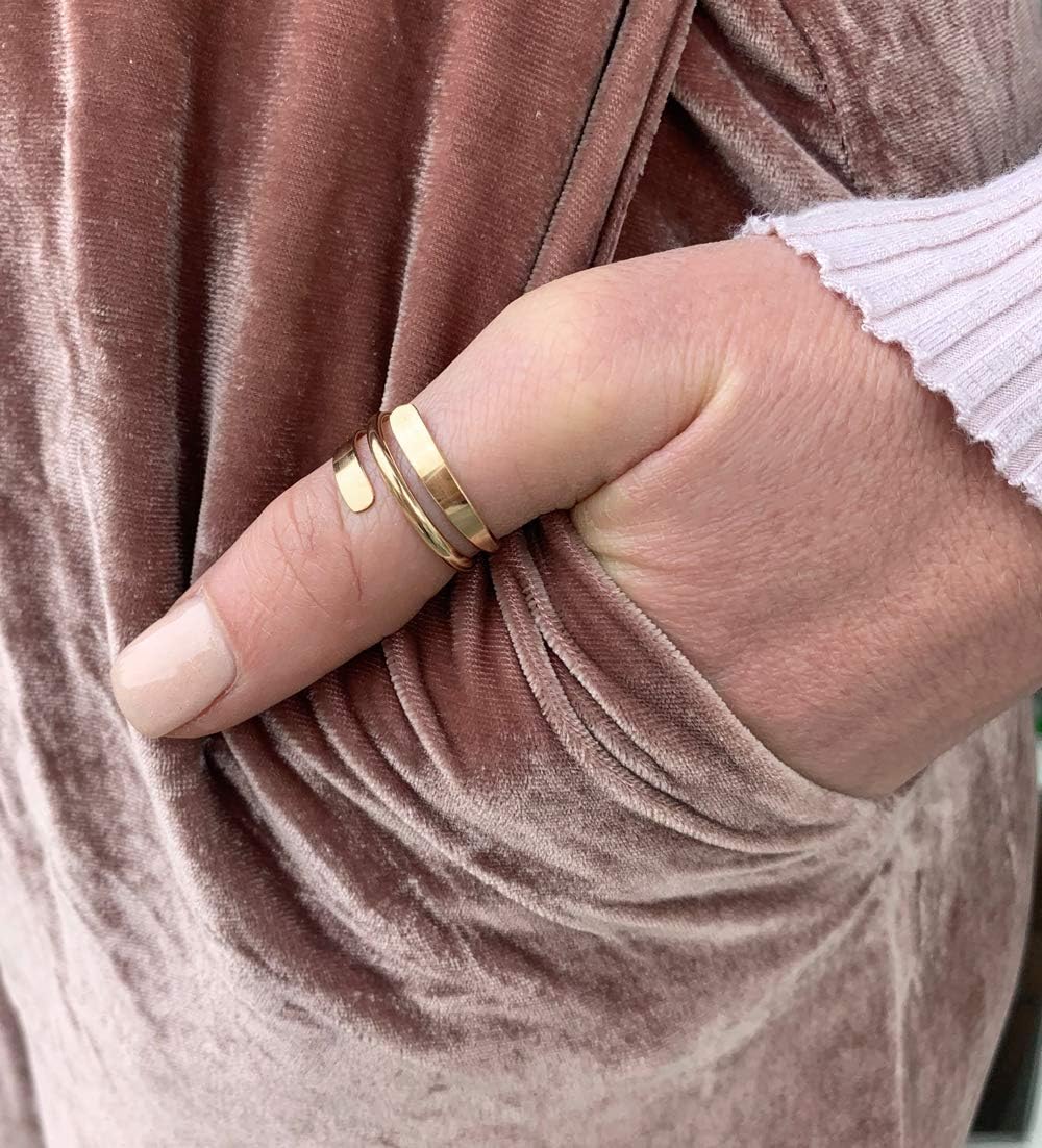 TOE RINGS & THINGS Thumb or Finger Ring Adjustable | 14K Gold Fill Pipeline Wrap Around Ring | Adjustable Gold Ring for Men & Women