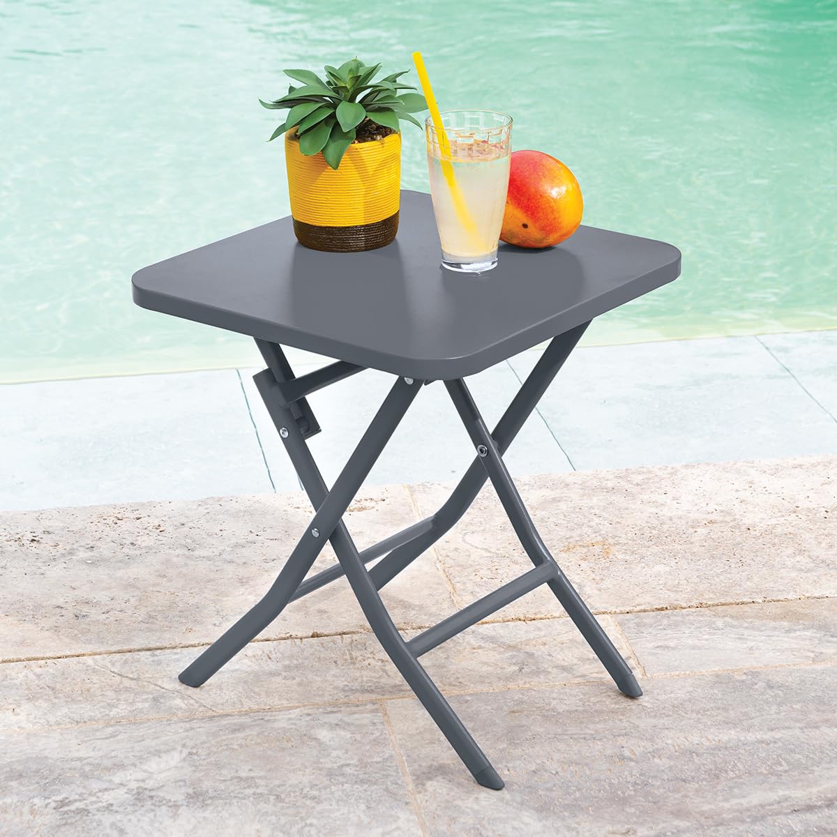 HESPERIDE - Table d'appoint de Jardin Carrée Greensboro Gris Graphite - 40 x 40 cm - Acier Traité Epoxy Antirouille