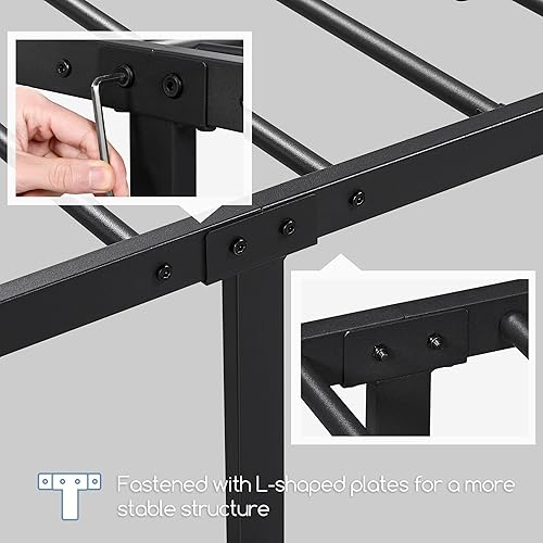Miniatura 7 de Yaheetech Marco de cama individual XL, cama de plataforma de metal con cabecero y estribo, no necesita somier, fácil montaje, espacio debajo de la