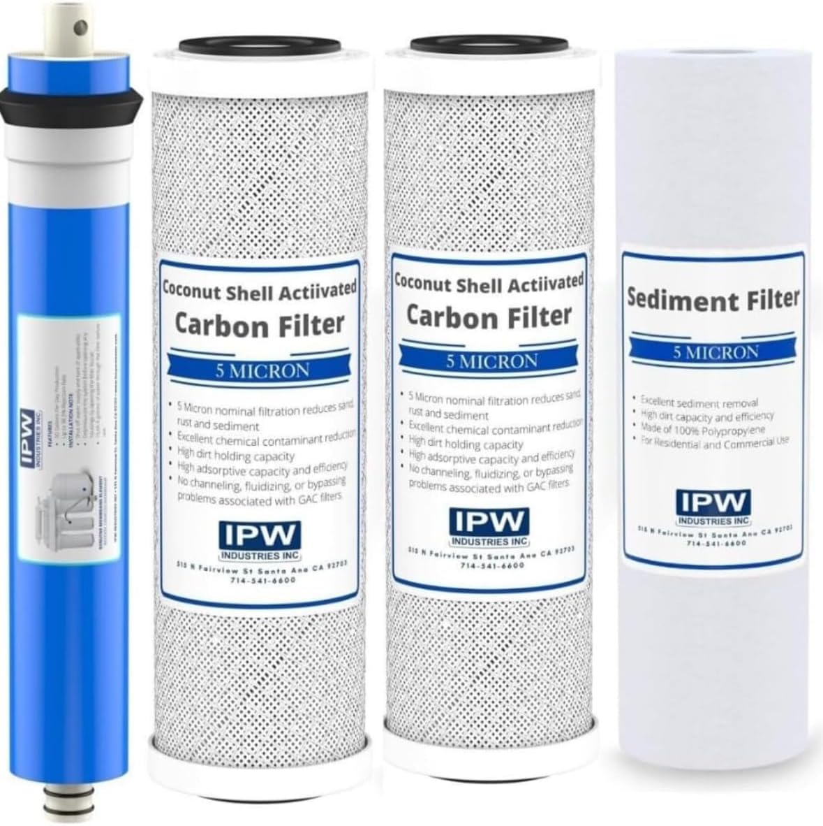 IPW Industries Inc. | Complete Reverse Osmosis Water Filter Replacement Kit for Krystal Pure KR15 - Membrane Filter, Carbon Block Filters, Polypropylene Sediment Filter for Efficient Water Filtration