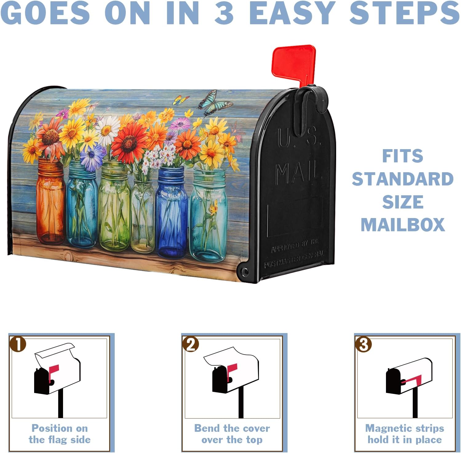 Spring Summer Welcome Garden Decor Mailbox Covers Magnetic Welcome Spring Floral Flowers Post Letter Box Cover for Garden Standard Size 21x18 in Mailbox Wraps for Yard Home Decor