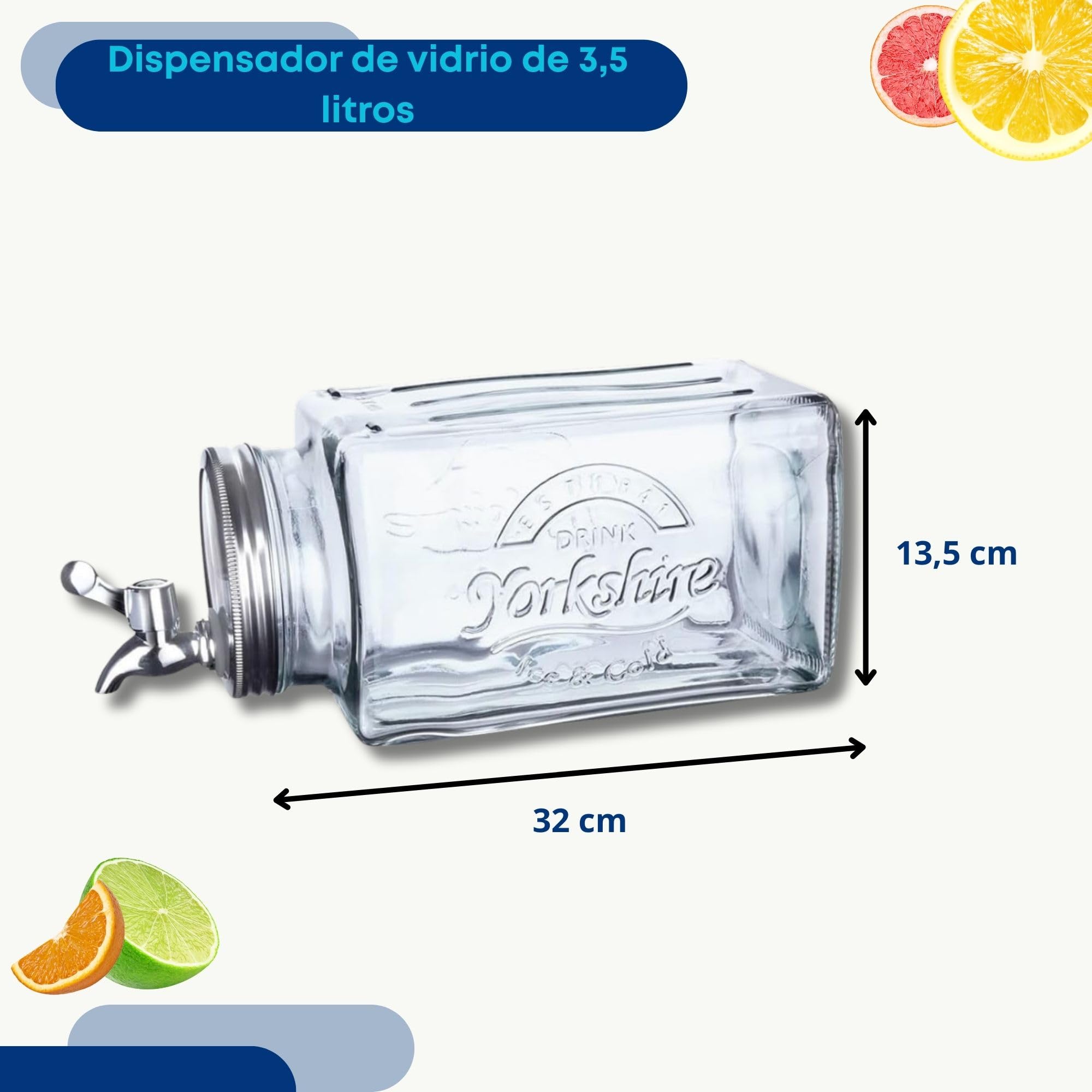 Dispensador de bebidas de cristal con grifo para bebidas en el frigorífico, 3,5 L
