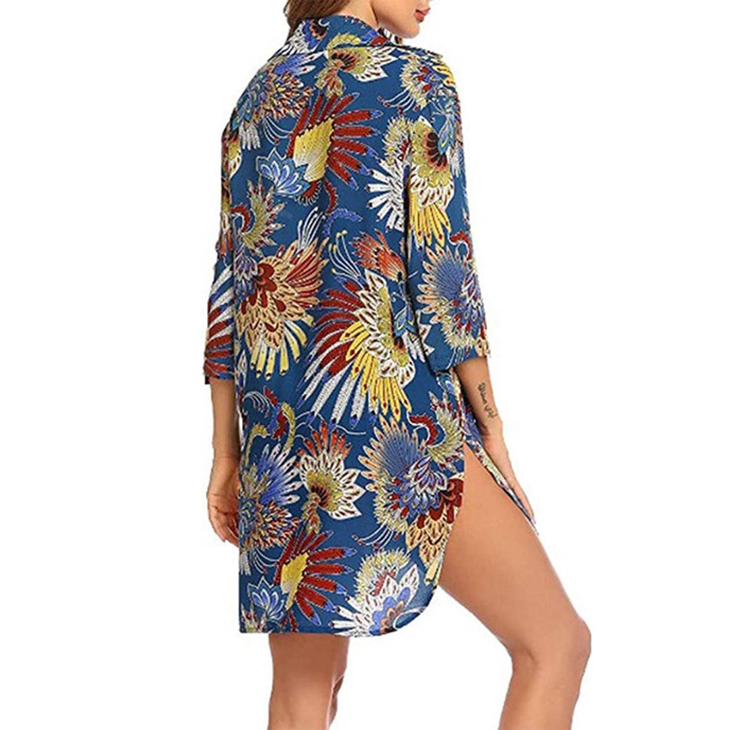 Cuello en V Pareos Playa Vestido de Playa Camisero de Manga Corta Mujer Camisa Suelta Vestido Pareo Playa Ropa de Baño Playa Bikini Cover up
