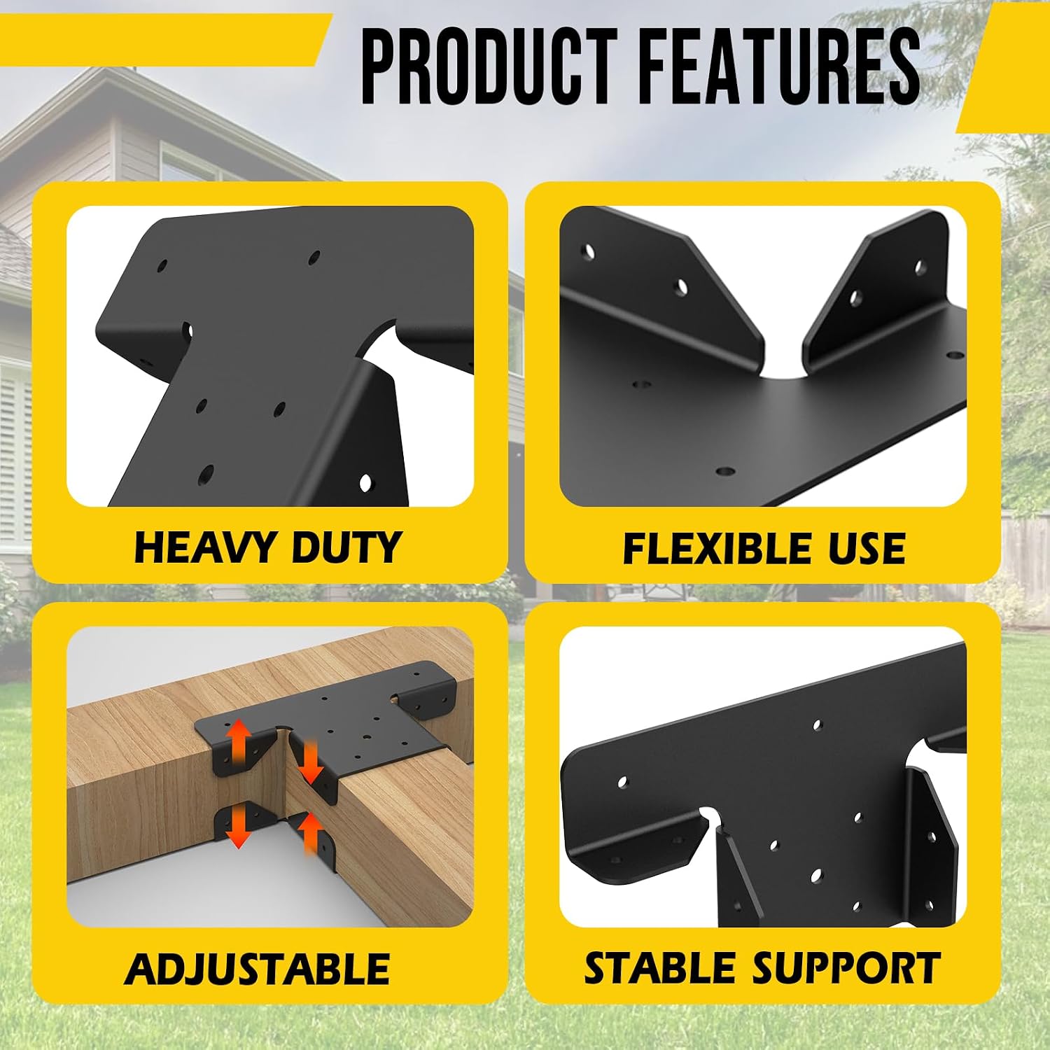 4Pcs Heavy Duty Pergola Brackets,Adjustable Pergola Brackets 4x4,Can be Fence Post Brackets for Metal Posts to Wood (4pcs 3-Way T Brackets)