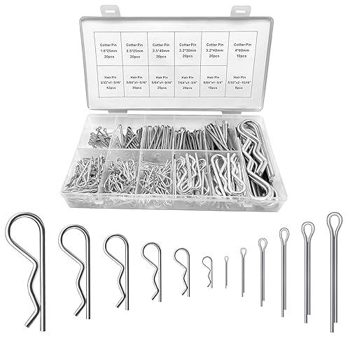 Miniatura 15 de Kit surtido de 24 pasadores de chaveta, kit de cierre de resorte chapado en zinc resistente R Clips para sistema de bloqueo de pasador de enganche