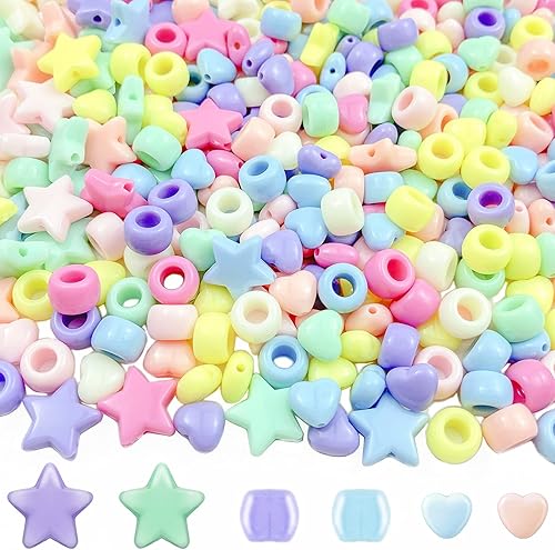 400 cuentas acrílicas de color caramelo con forma de poni, cuentas de estrellas, colores surtidos, de plástico, pastel, cuentas espaciadoras, para