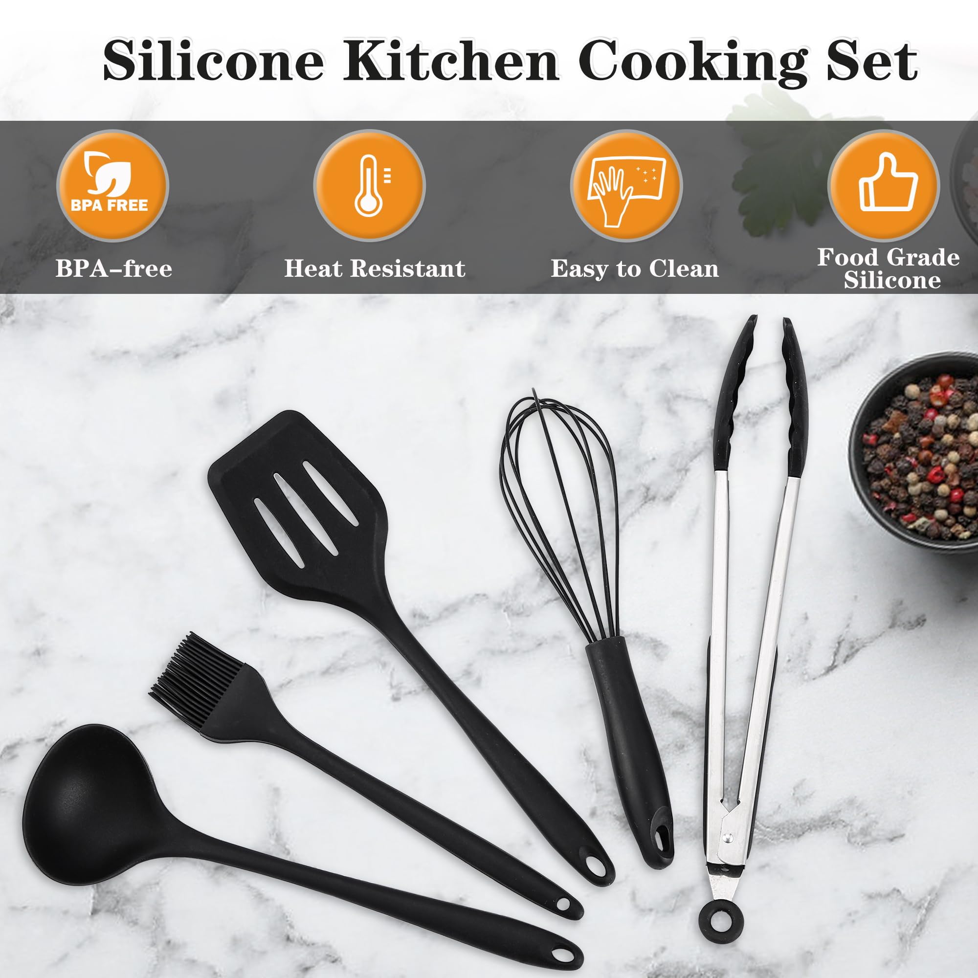 Wesqunie Camping Essentials Kochutensilien-Set – tragbares Camping-Küchen-Küchen-Set, Outdoor-Zubehör, Edelstahl und Silikon, Campingausrüstung für Wohnmobil, Picknick, Grill