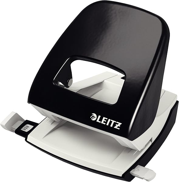 Leitz Büro Locher aus Metall, Für 30 Blatt, Anschlagschiene mit Formatangaben, Die Nummer 1 am Markt, Ergonomisches Design, schwarz, 50080095 - 1