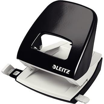 LEITZ 50080095 Office Metal Hole Punch for 30 Sheets Stop Rail with Format Details Ergonomic Design Black