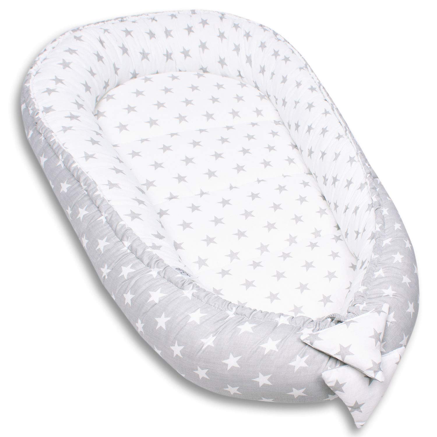 PaLulli Nido de Peluche de 2 Caras, Nido de Bebé, Cuna de Viaje, Cambiador de Cama, Capullo para Cuna de Bebé, 100% Algodón Oeko Tex (Estrellas)